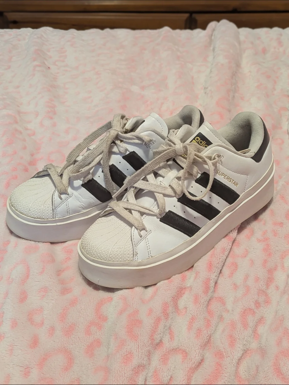 adidas White Leather Sneakers with Black Stripes 8.5